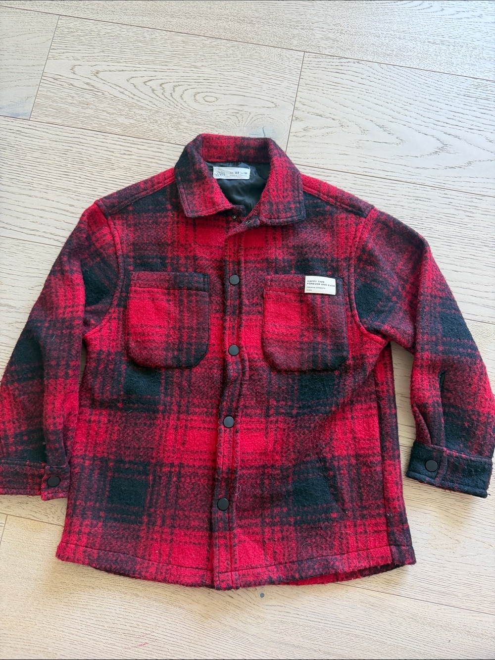 Zara Kids 8/9 Red & Black Plaid Button-Up Shirt Jacket